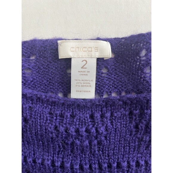 Chico's Purple Open Knit Short Sleeve Pullover Sweater Size  (2) / Medium (12) - Picture 8 of 9